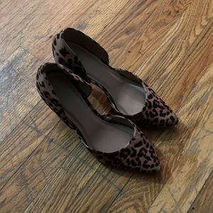 Leopard print, 3.5 in stiletto heels.